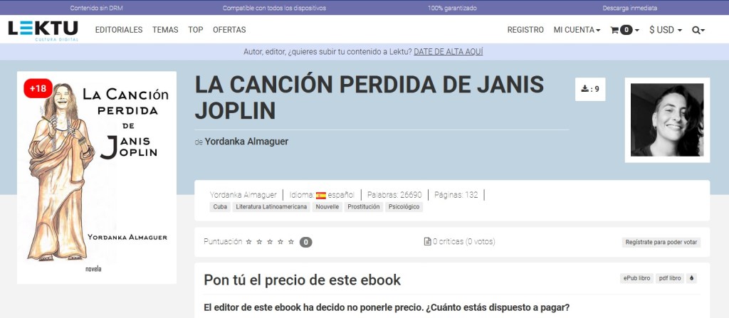 Captura de pantalla de "La canción perdida de Janis Joplin" en la plataforma Lektu. 